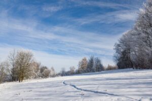 Królestwo śniegu i szadzi na zacienionych stokach Małej Zabawy (798 m n.p.m.) nad Przełęczą Kotelnica (665 m n.p.m.).