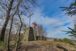 Krzyż Grunwaldu na Sumowej Grapie nad Milówką. (marzec 2020)